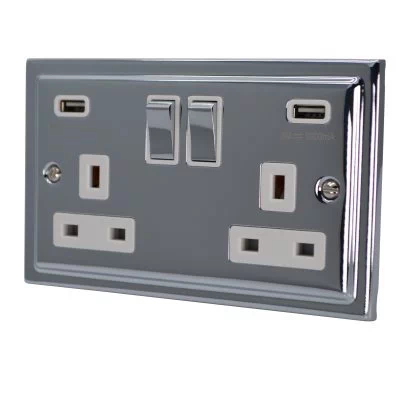 Deco Polished Chrome Plug Socket with USB Charging