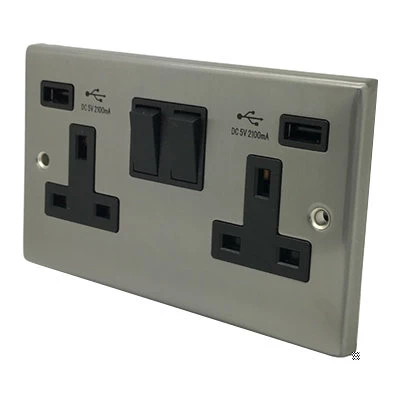 Timeless Classic Satin Chrome Plug Socket with USB Charging