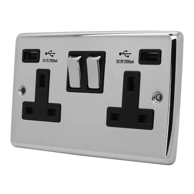 Timeless Polished Chrome Plug Socket with USB Charging