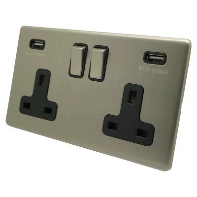 Smooth Brushed Chrome Plug Socket with USB Charging