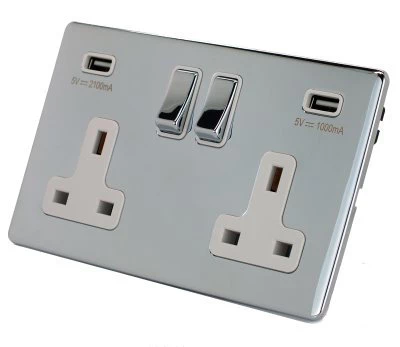 Smooth Polished Chrome Plug Socket with USB Charging