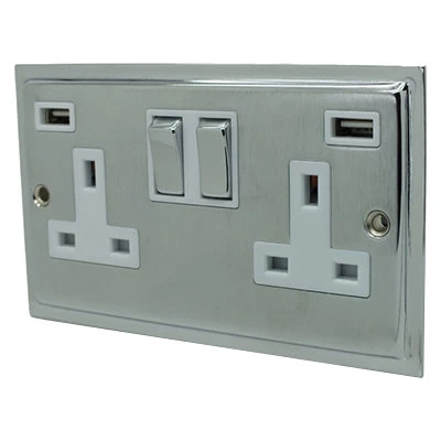 Doublet Satin Chrome / Polished Chrome Edge Plug Socket with USB Charging