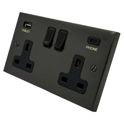 Edward Bronze Plug Socket with USB Charging