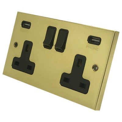 Edward Polished Brass Plug Socket with USB Charging