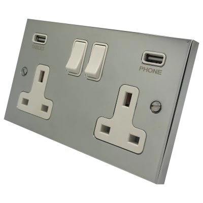 Edward Polished Chrome Plug Socket with USB Charging