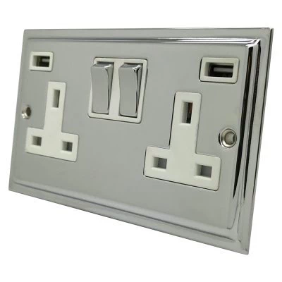 Nouveau Polished Chrome Plug Socket with USB Charging