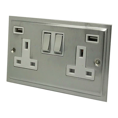 Nouveau Satin Chrome Plug Socket with USB Charging