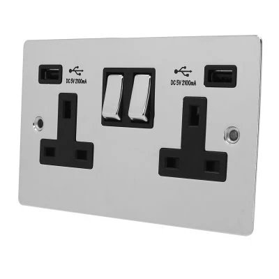 Slim Classic Polished Chrome Plug Socket with USB Charging