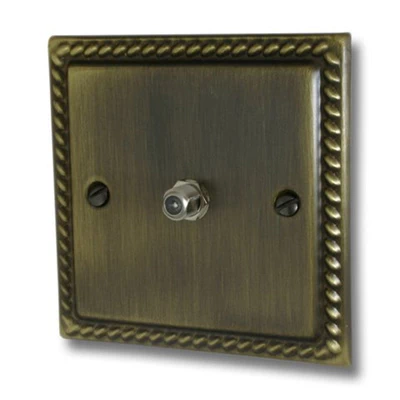 Rope Edge Antique Brass Satellite Socket (F Connector)