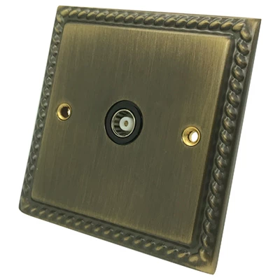 Rope Edge Antique Brass TV Socket