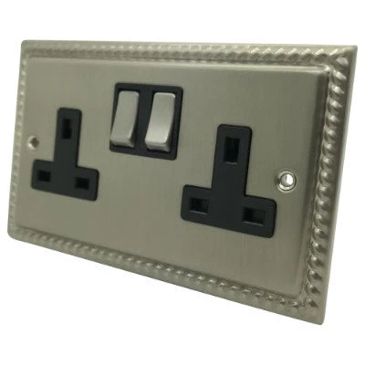 Rope Edge Satin Nickel Switched Plug Socket