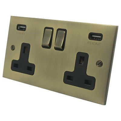 Trim Antique Brass Plug Socket with USB Charging