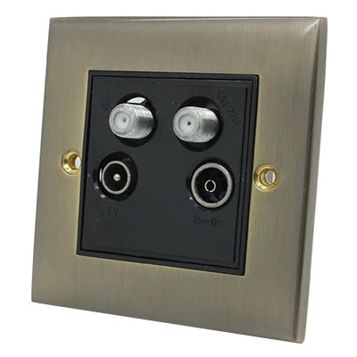 Trim Antique Brass Quad - TV, FM, SKY Socket (F Connector) x 2