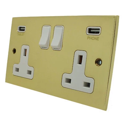 Trim Polished Brass Plug Socket with USB Charging