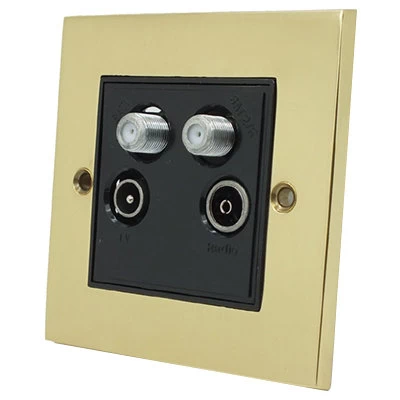 Trim Polished Brass Quad - TV, FM, SKY Socket (F Connector) x 2