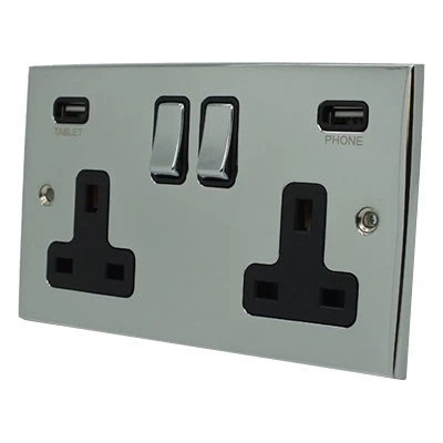 Trim Polished Chrome Plug Socket with USB Charging