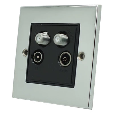 Trim Polished Chrome Quad - TV, FM, SKY Socket (F Connector) x 2