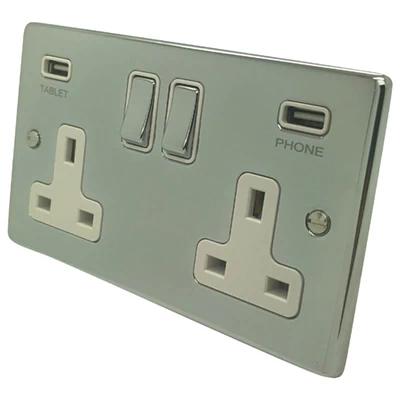 Trim Rounded Polished Chrome Plug Socket with USB Charging