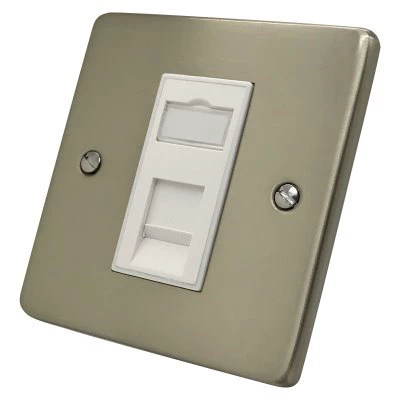 Trim Rounded Satin Nickel RJ45 Network Socket