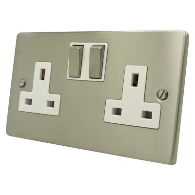 Trim Rounded Satin Nickel Switched Plug Socket