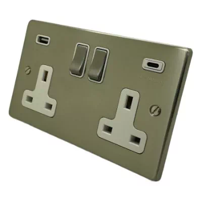 Trim Rounded Satin Nickel Plug Socket with USB Charging