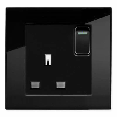 RetroTouch Crystal Black Glass  Switched Plug Socket