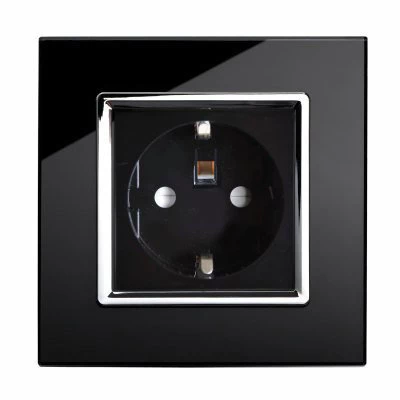 RetroTouch Crystal Black Glass with Chrome Trim Shuko Plug Socket