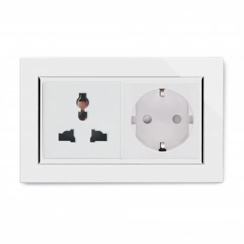 RetroTouch Crystal White Glass with Chrome Trim Shuko Plug Socket