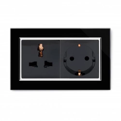 RetroTouch Crystal Black Glass with Chrome Trim Shuko Plug Socket