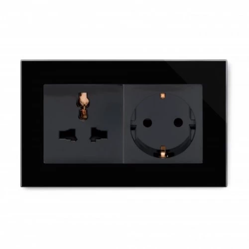 RetroTouch Crystal Black Glass Shuko Plug Socket