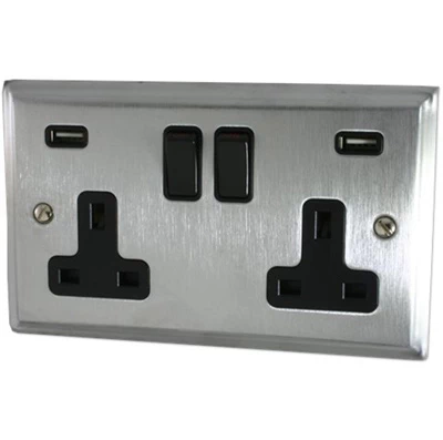 Mondo Satin Chrome Plug Socket with USB Charging