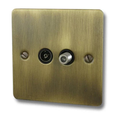 Slim Antique Brass TV and SKY Socket