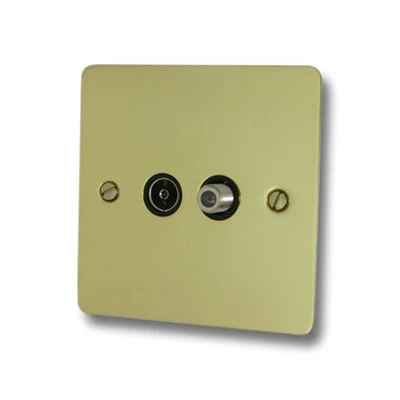 Slim Polished Brass TV and SKY Socket