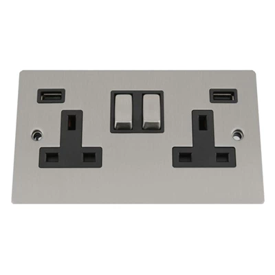 Slim Satin Chrome Plug Socket with USB Charging