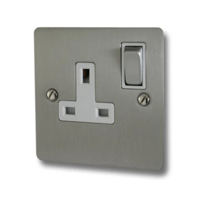 Slim Satin Stainless Switched Plug Socket