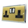 Doublet Satin Brass / Polished Chrome Edge Switched Plug Socket - Click to see large image