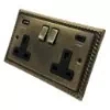 Rope Edge Antique Brass Plug Socket with USB Charging - Click to see large image