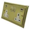 Rope Edge Polished Brass Plug Socket with USB Charging - Click to see large image