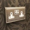 Rope Edge Satin Nickel Switched Plug Socket - Click to see large image