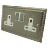 Rope Edge Satin Nickel Switched Plug Socket - Click to see large image