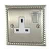 Rope Edge Satin Nickel Switched Plug Socket - Click to see large image