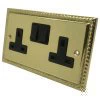 Rope Edge Classic Polished Brass Switched Plug Socket - Click to see large image