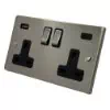 Trim Rounded Satin Nickel Plug Socket with USB Charging - Click to see large image