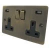 Slim Antique Brass Plug Socket with USB Charging - Click to see large image