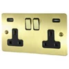 Slim Satin Brass Plug Socket with USB Charging - Click to see large image