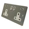 Slim Satin Stainless Plug Socket with USB Charging - Click to see large image
