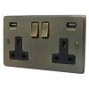 Trim Rounded Antique Brass Plug Socket with USB Charging - Click to see large image