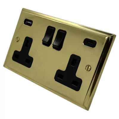 Style Polished Brass Plug Socket with USB Charging