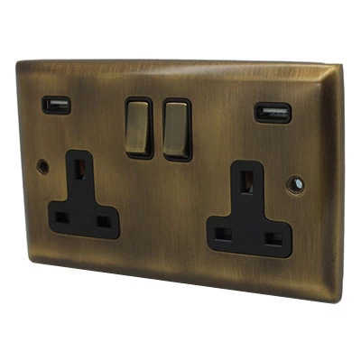 Grande Antique Brass Plug Socket with USB Charging