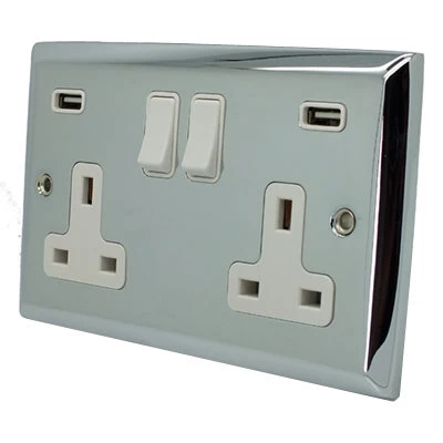 Grande Polished Chrome Plug Socket with USB Charging